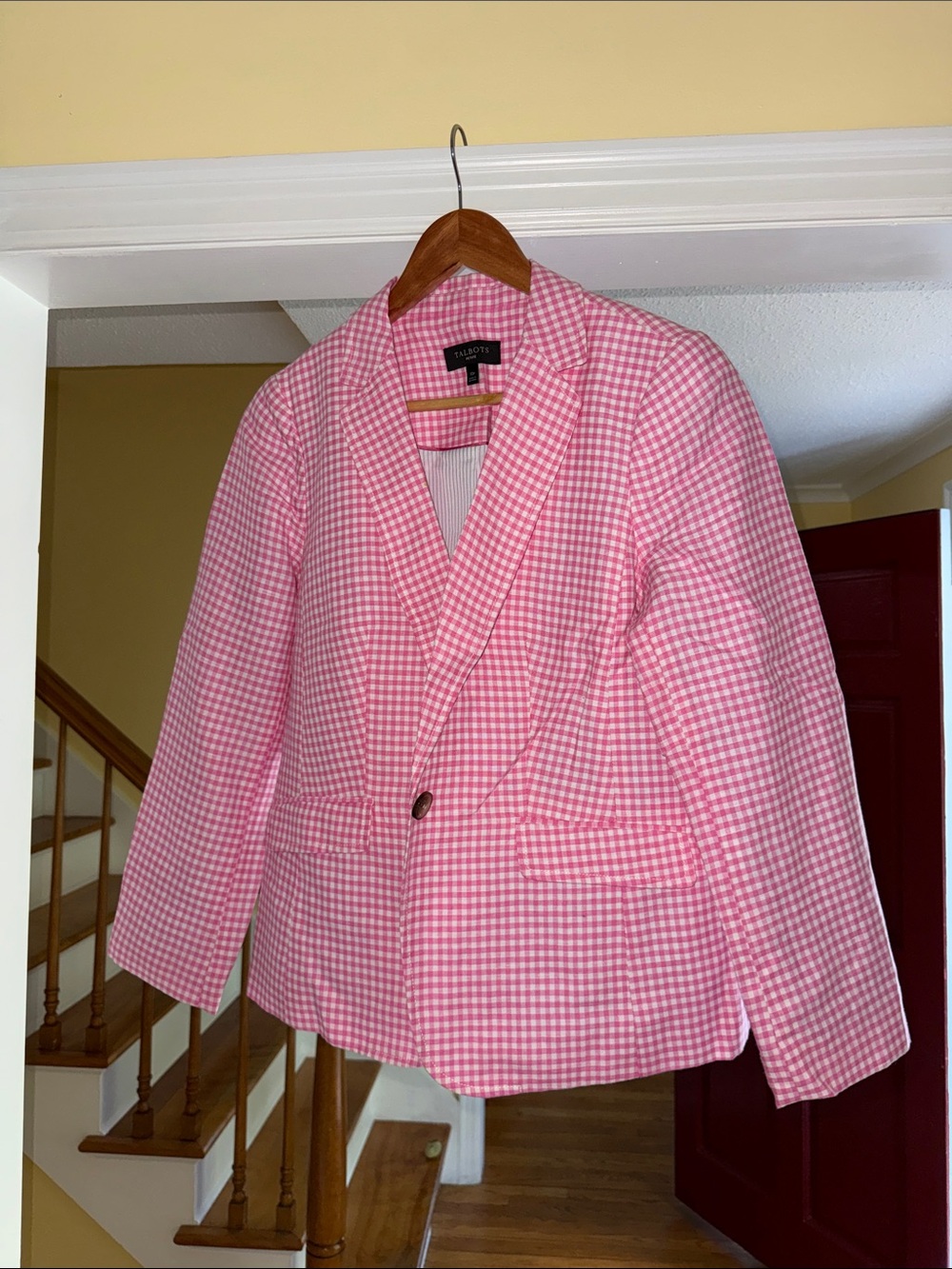 Talbots Pink Gingham Single-Button Blazer